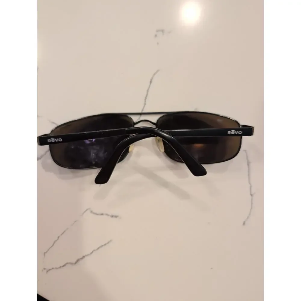 Revo 3014 001/62 Vintage Black Aviator Sunglasses Blue Mirror Lens Italy Wrap